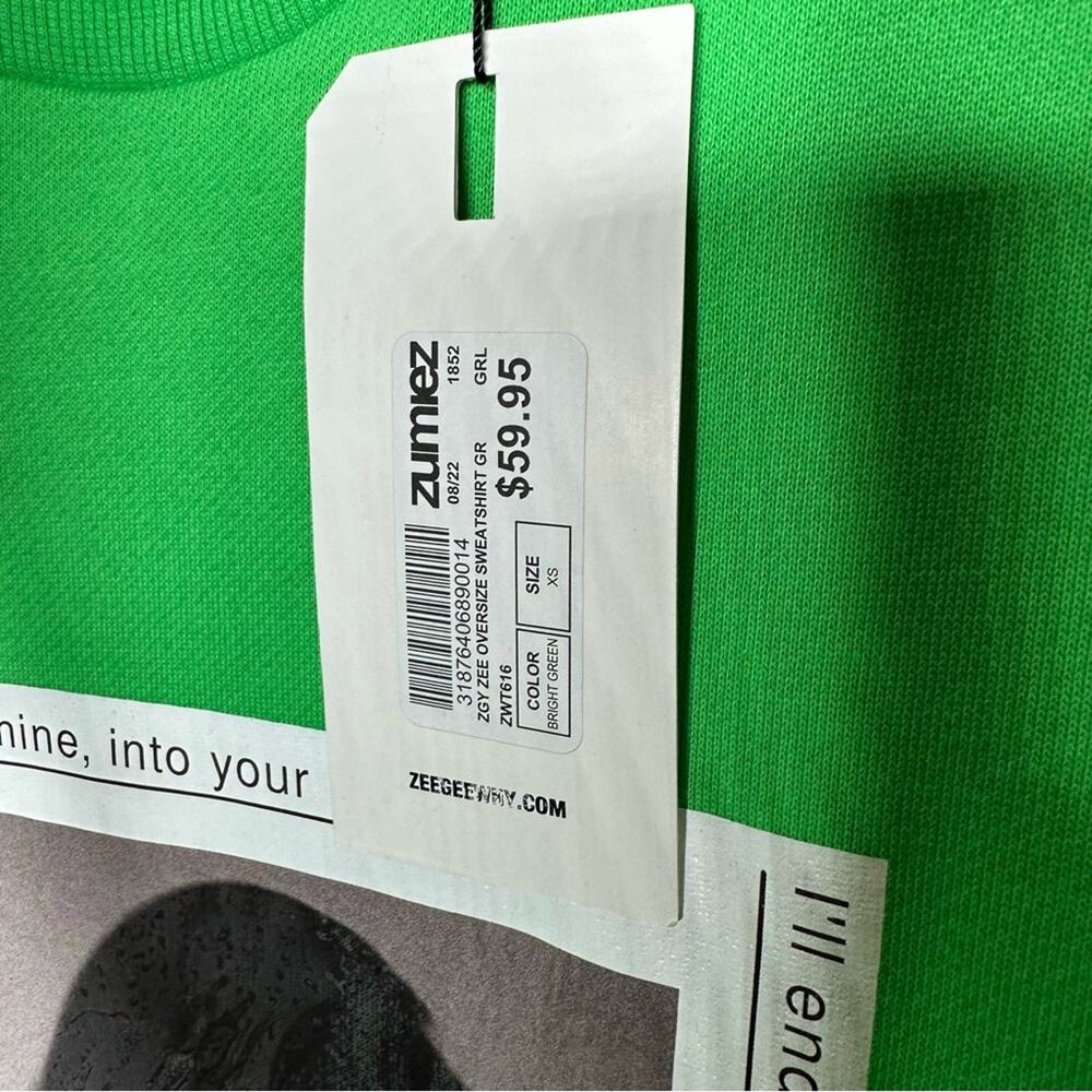 ZGY DENIM Zee Oversized Sweatshirt Electric Green NWT in XS - Picture 3 of 5